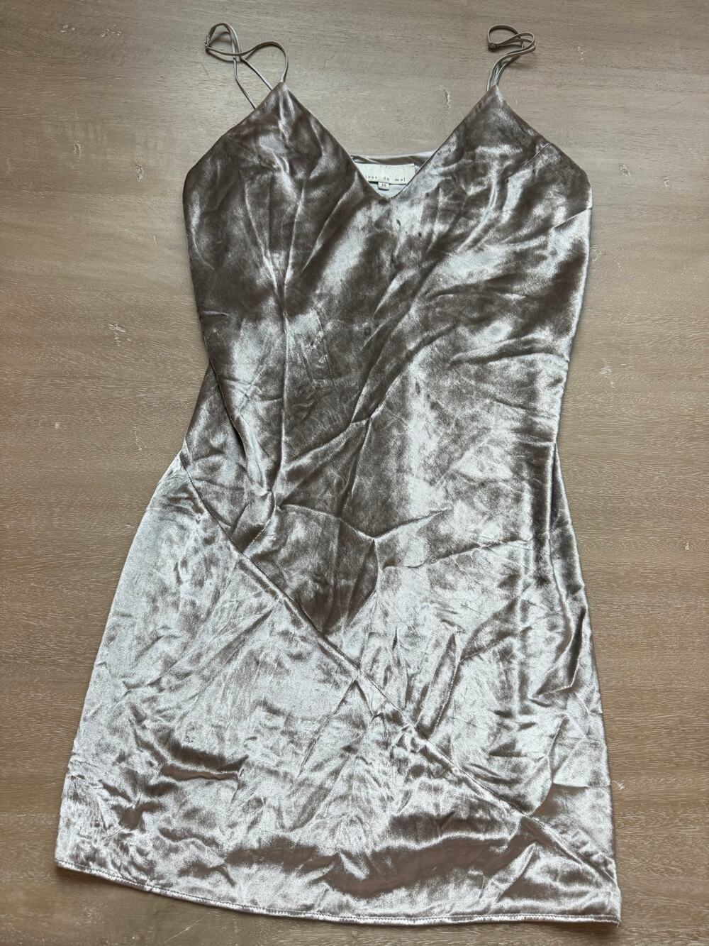 Fleur Du Mal Silver Velvet Slip Dress Size M